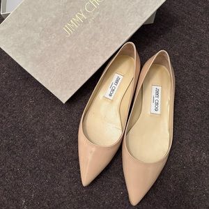 Jimmy Choo Nude Patent Leather Pointed-Toe Flats